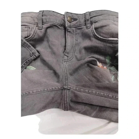 Zara Ankle Floral  Skinny Low Rise Grey Jeans Size 4 - Picture 6 of 10